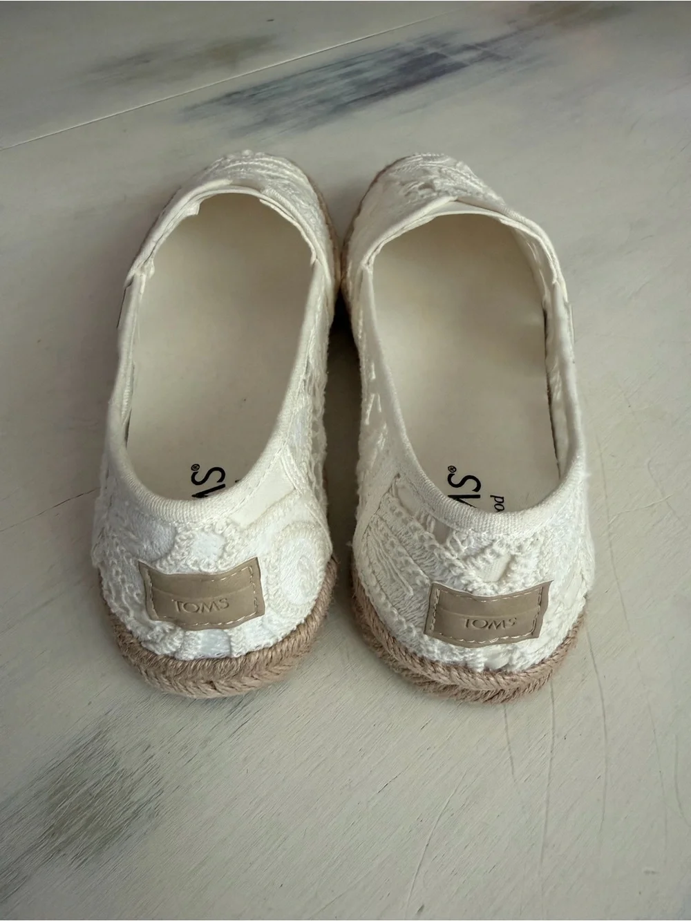 TOMS White Lace Espadrille Slip-On Flats